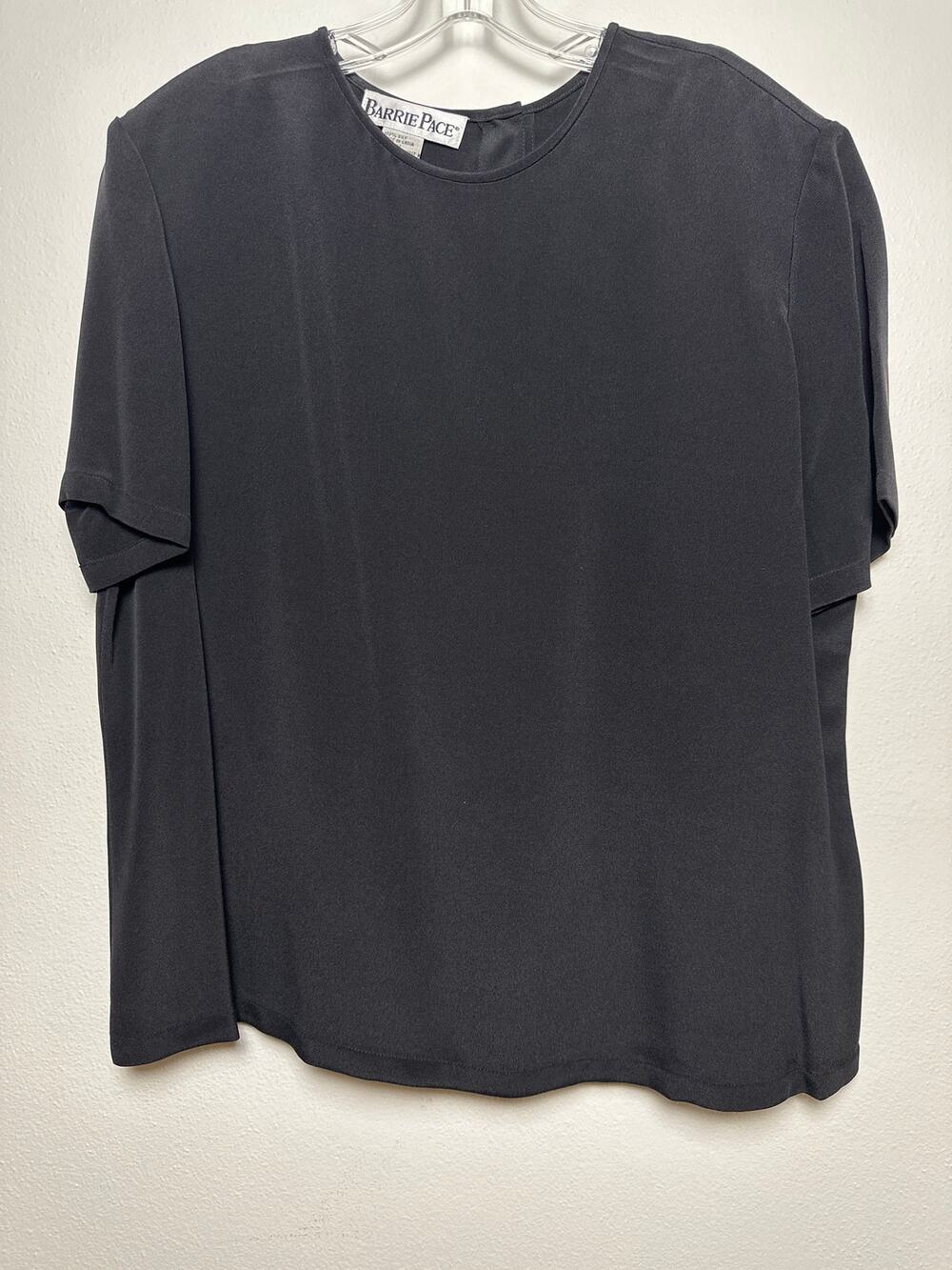 Vintage Barrie Pace 100% Silk Short Sleeve Crew Neck Black Blouse | Size 18